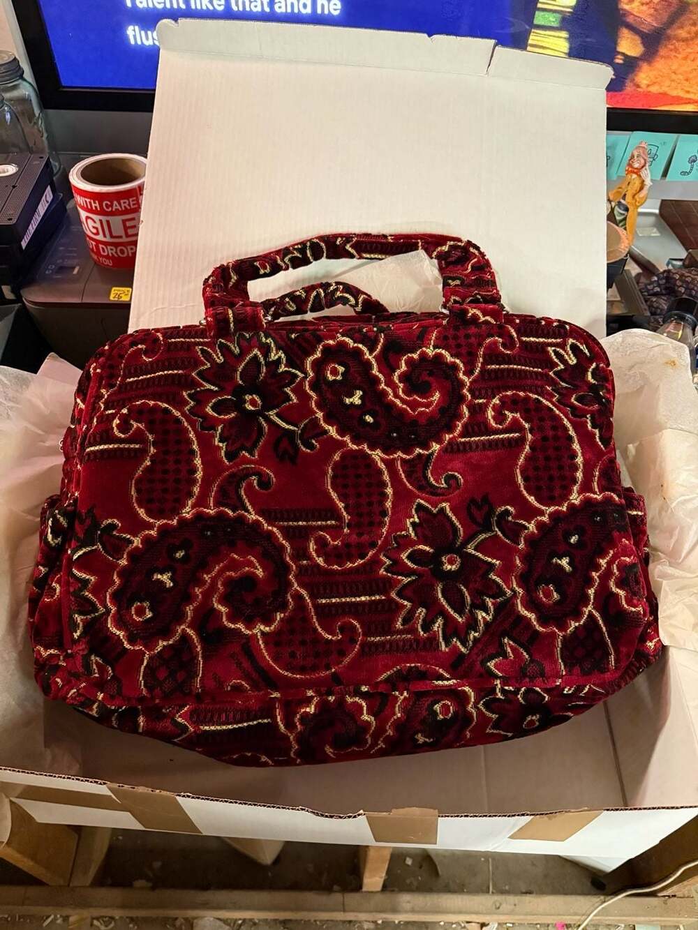 Toni Red Paisley Velvet Bowler Handbag